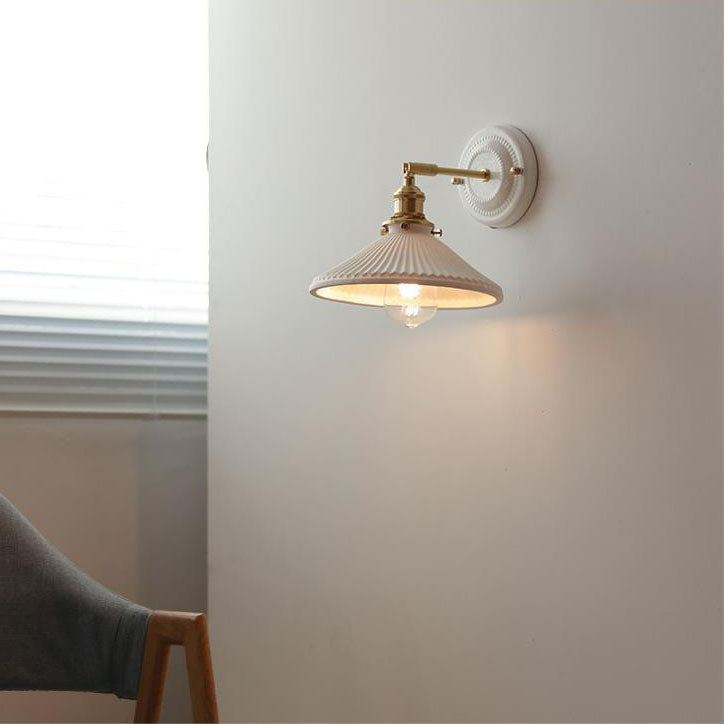 Vintage Japanese Ceramic Brass Wall Sconce Lamp