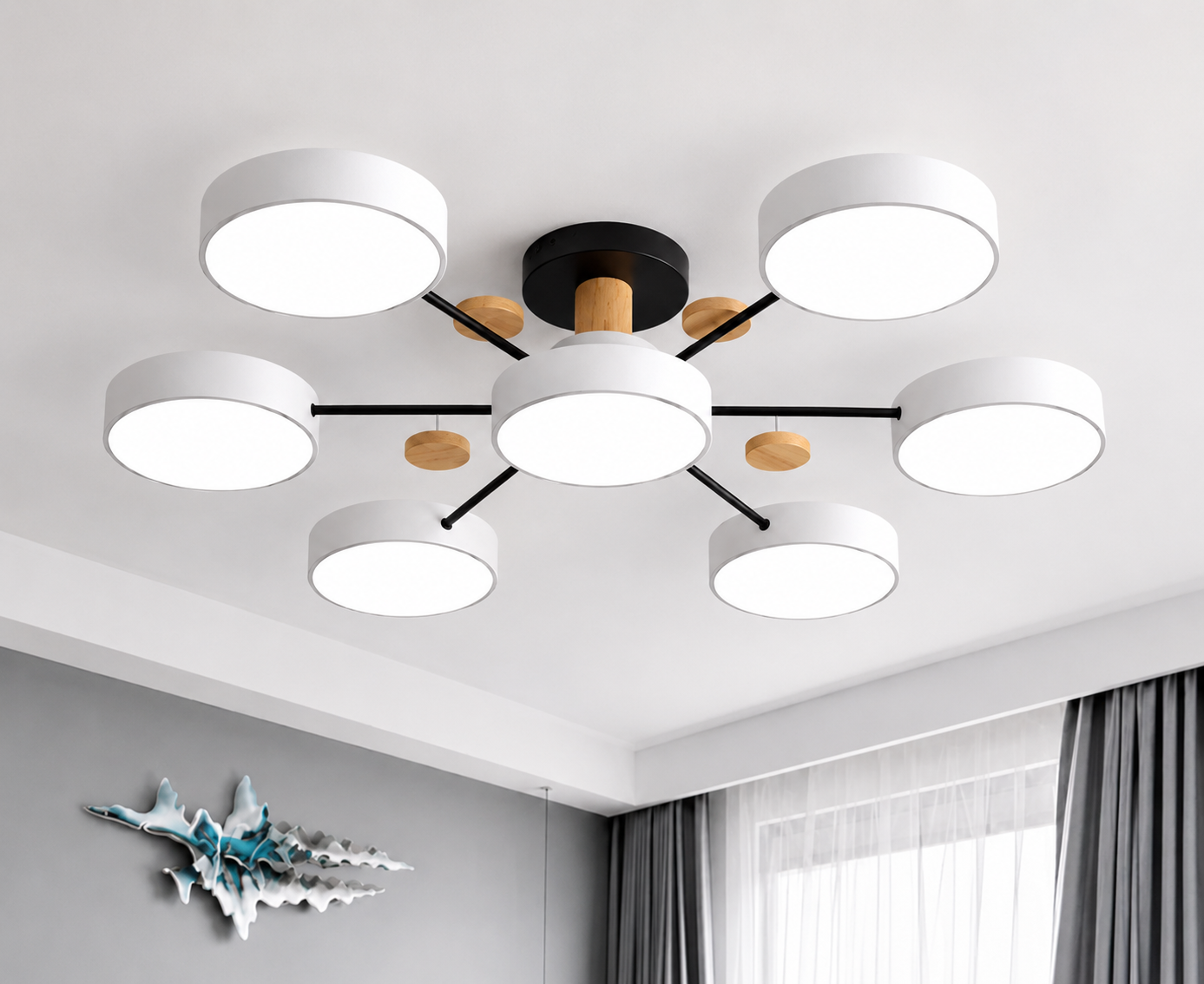Plafonnier LED | Plafonnier affleurant à plusieurs têtes pour chambre et salon