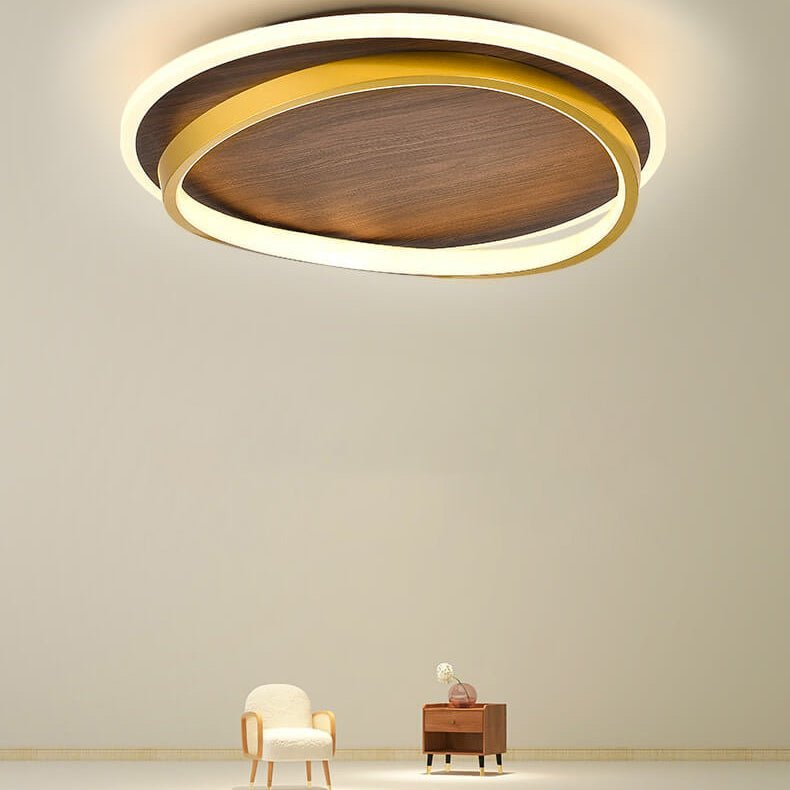 Nordic Minimalist Circular Walnut Grain LED Flush Mount Ceiling Light View 14