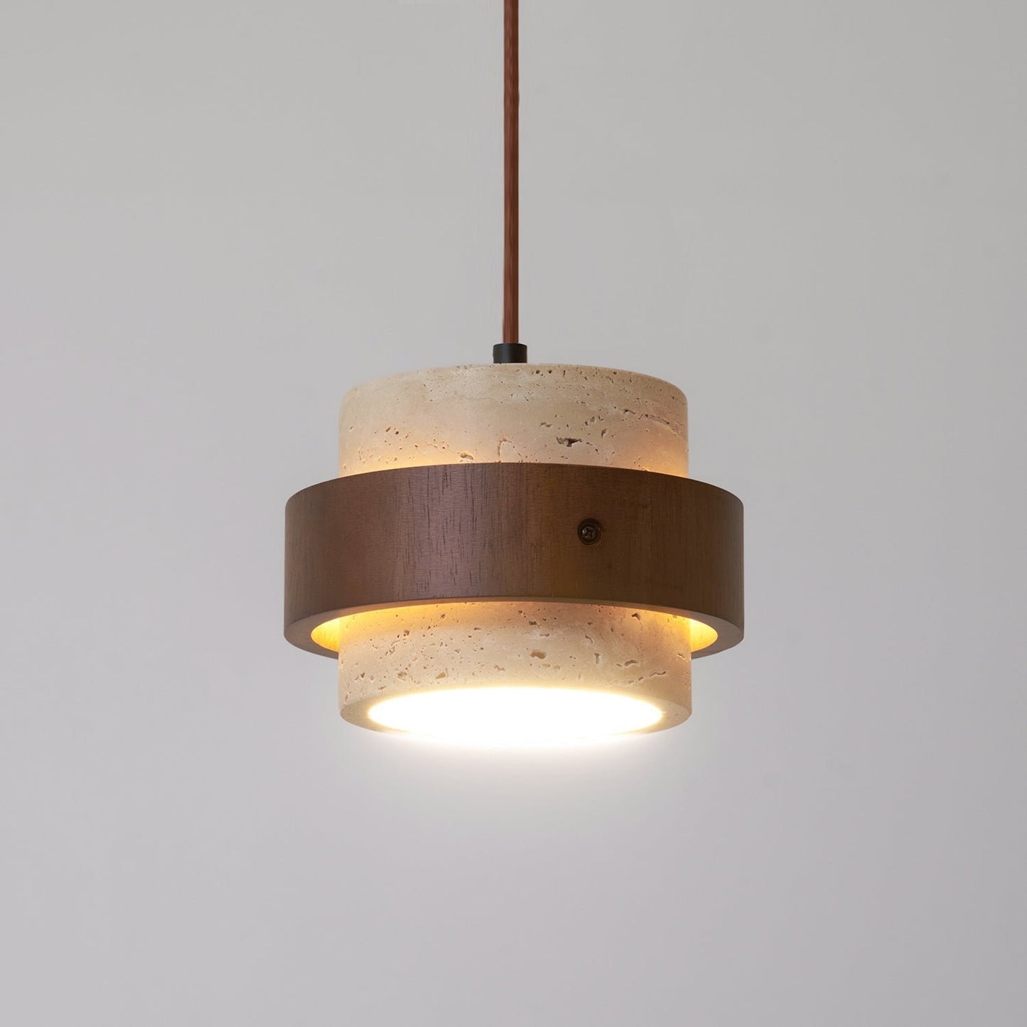 Travertine Pendant Light Tiered Cylinder Wood Band View 31