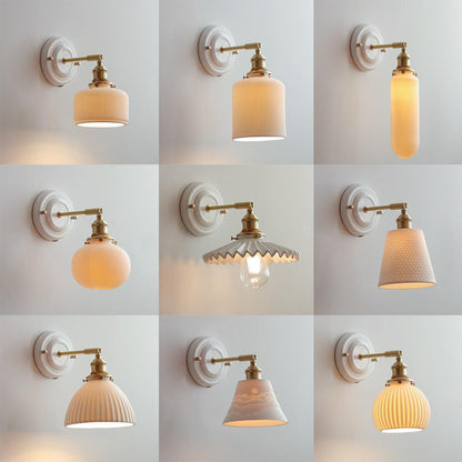 Vintage Japanese Ceramic Brass Wall Sconce Lamp