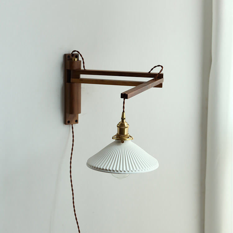 Nordic Striped Glass Walnut Retractable Wall Sconce Lamp