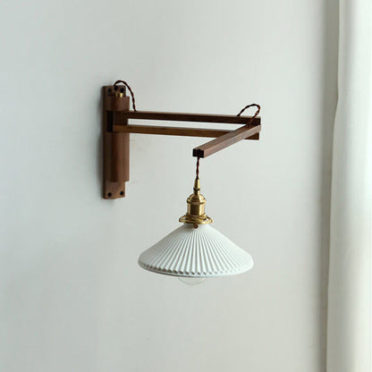 Nordic Striped Glass Walnut Retractable Wall Sconce Lamp