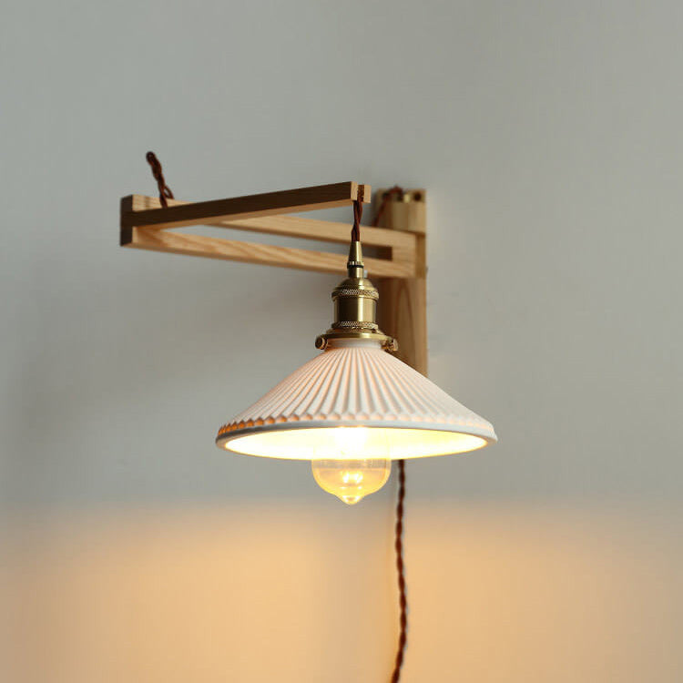 Nordic Striped Glass Walnut Retractable Wall Sconce Lamp