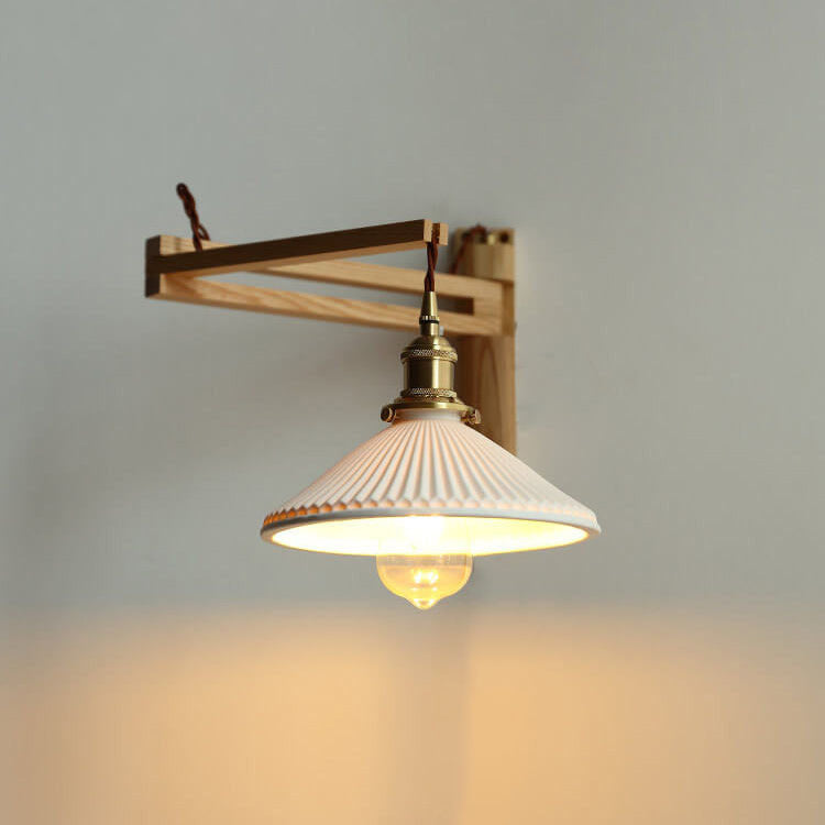 Nordic Striped Glass Walnut Retractable Wall Sconce Lamp
