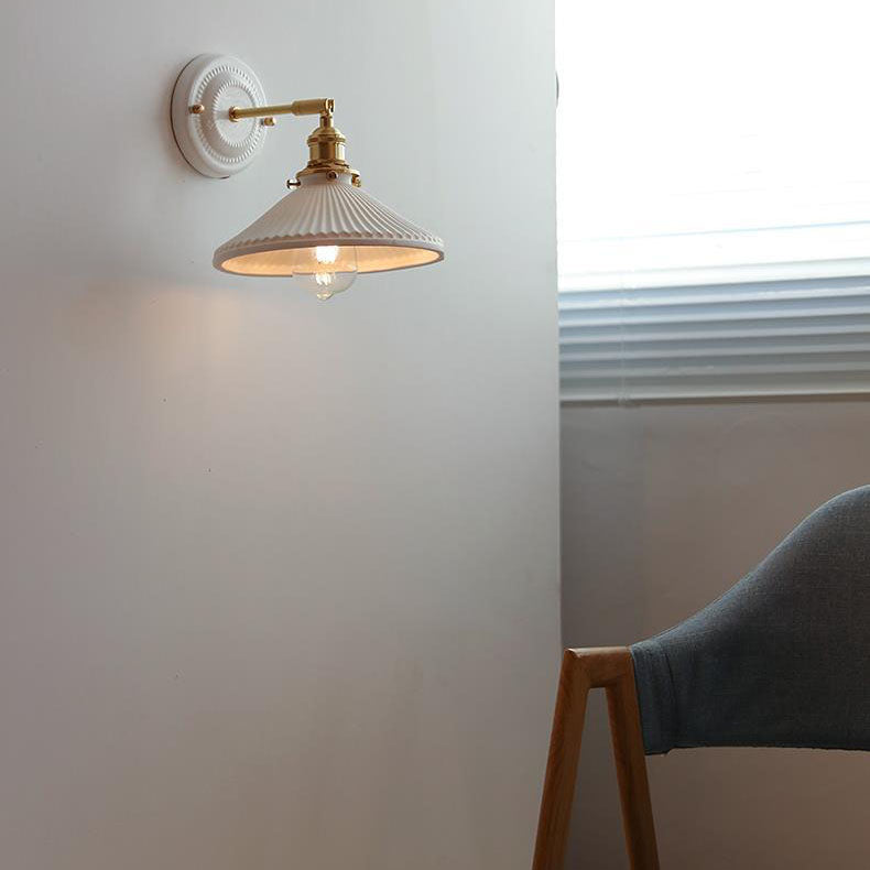 Vintage Japanese Ceramic Brass Wall Sconce Lamp