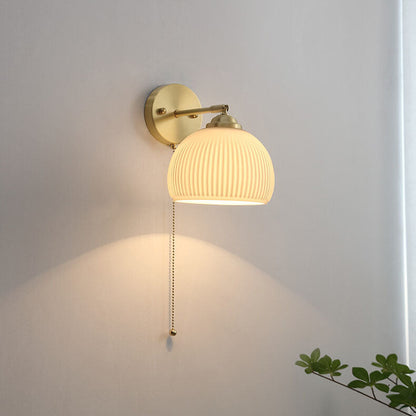 Nordic Striped Milk White Glass Pull Cord Wall Sconce Lamp