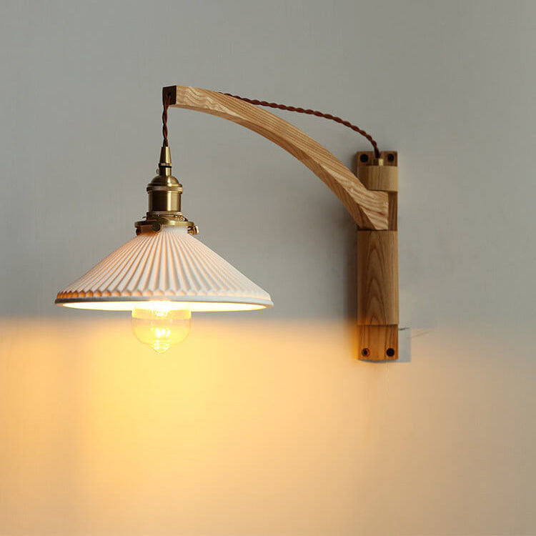 Nordic Striped Glass Walnut Retractable Wall Sconce Lamp