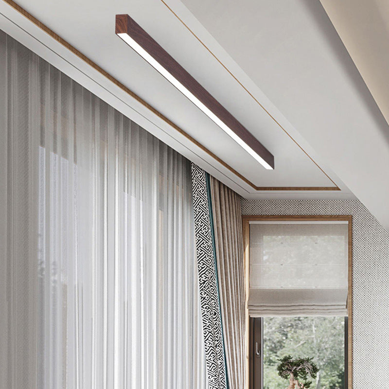 Modern Minimalist Wood LED Strips Flush Mount Ceiling Light