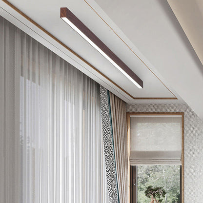 Modern Minimalist Wood LED Strips Flush Mount Ceiling Light