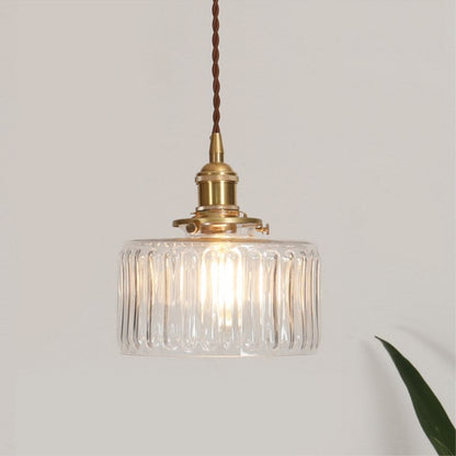 Japanese Vintage Brass Glass Round Pendant Light