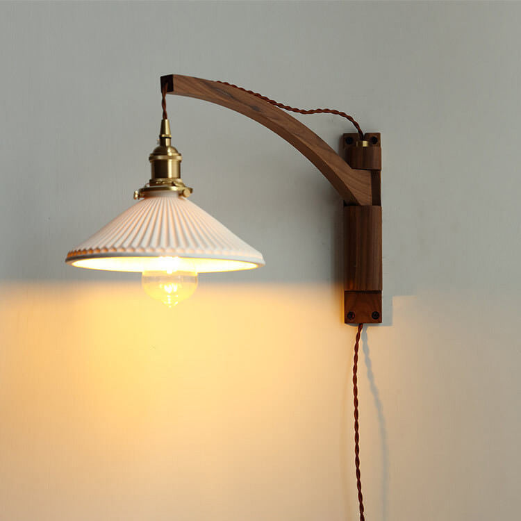 Nordic Striped Glass Walnut Retractable Wall Sconce Lamp