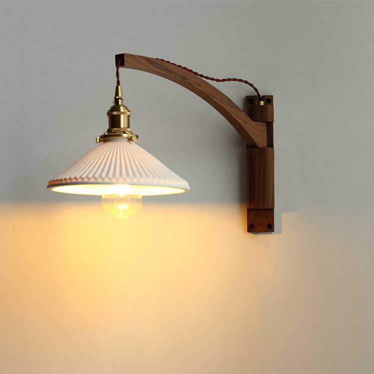 Nordic Striped Glass Walnut Retractable Wall Sconce Lamp