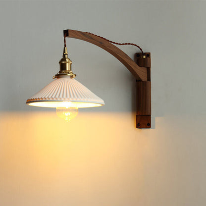 Nordic Striped Glass Walnut Retractable Wall Sconce Lamp