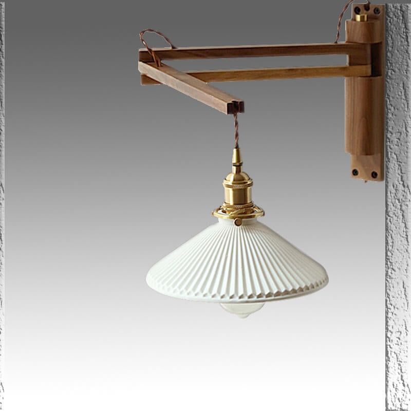 Nordic Striped Glass Walnut Retractable Wall Sconce Lamp