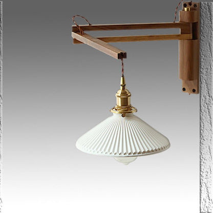 Nordic Striped Glass Walnut Retractable Wall Sconce Lamp