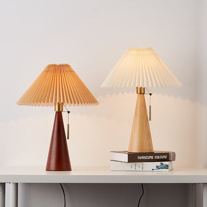 Japanese Minimalist Vintage Pleated Wooden LED Table Lamp