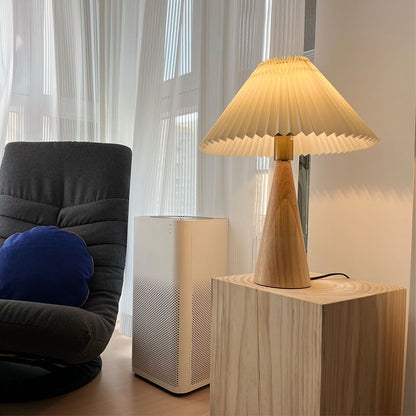 Japanese Minimalist Vintage Pleated Wooden LED Table Lamp