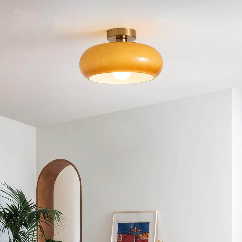 Modern Retro Round Glass Ceiling Flush Mount Light