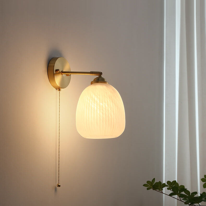Nordic Striped Milk White Glass Pull Cord Wall Sconce Lamp