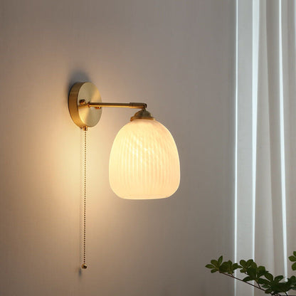 Nordic Striped Milk White Glass Pull Cord Wall Sconce Lamp