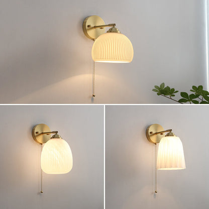 Nordic Striped Milk White Glass Pull Cord Wall Sconce Lamp