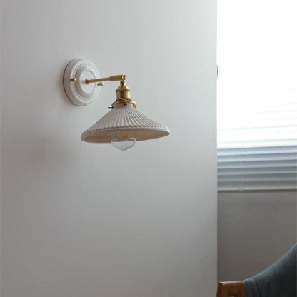 Vintage Japanese Ceramic Brass Wall Sconce Lamp