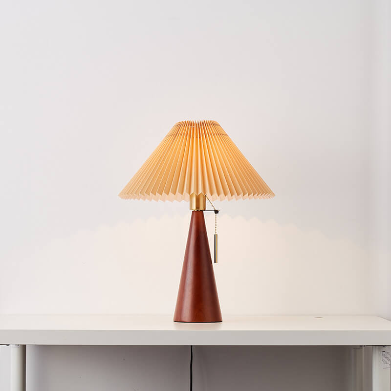Japanese Minimalist Vintage Pleated Wooden LED Table Lamp