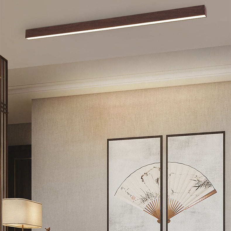 Modern Minimalist Wood LED Strips Flush Mount Ceiling Light