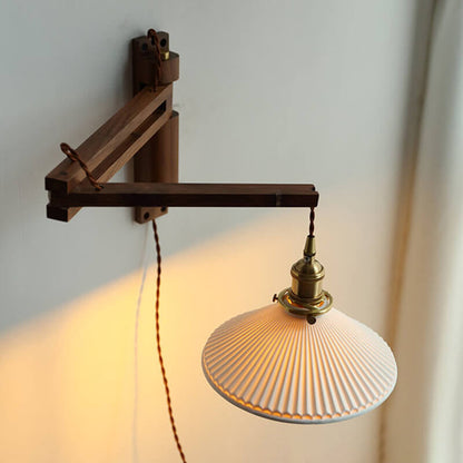 Nordic Striped Glass Walnut Retractable Wall Sconce Lamp