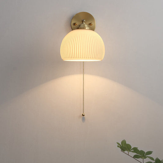 Nordic Striped Milk White Glass Pull Cord Wall Sconce Lamp