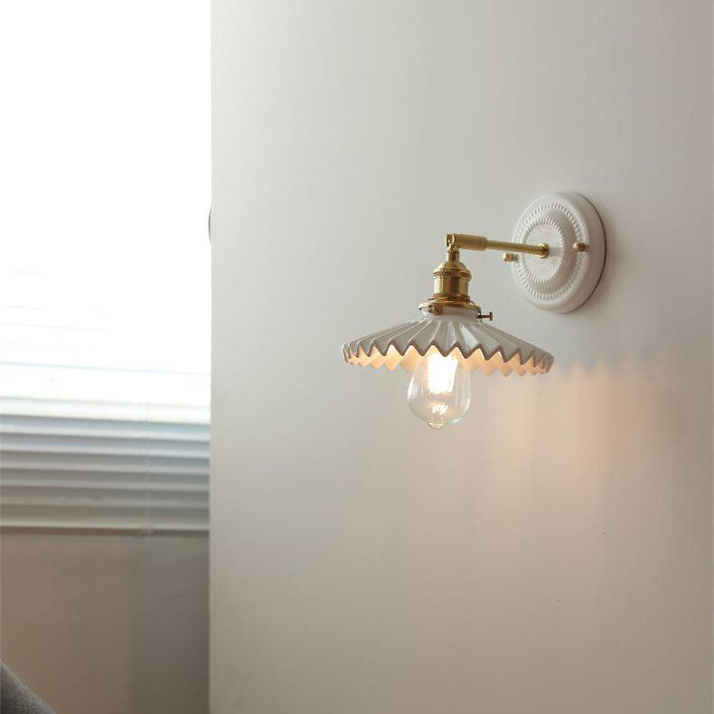 Vintage Japanese Ceramic Brass Wall Sconce Lamp