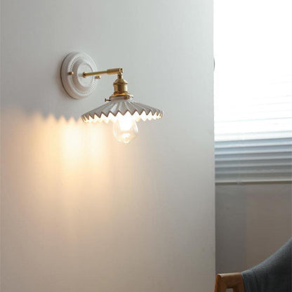 Vintage Japanese Ceramic Brass Wall Sconce Lamp