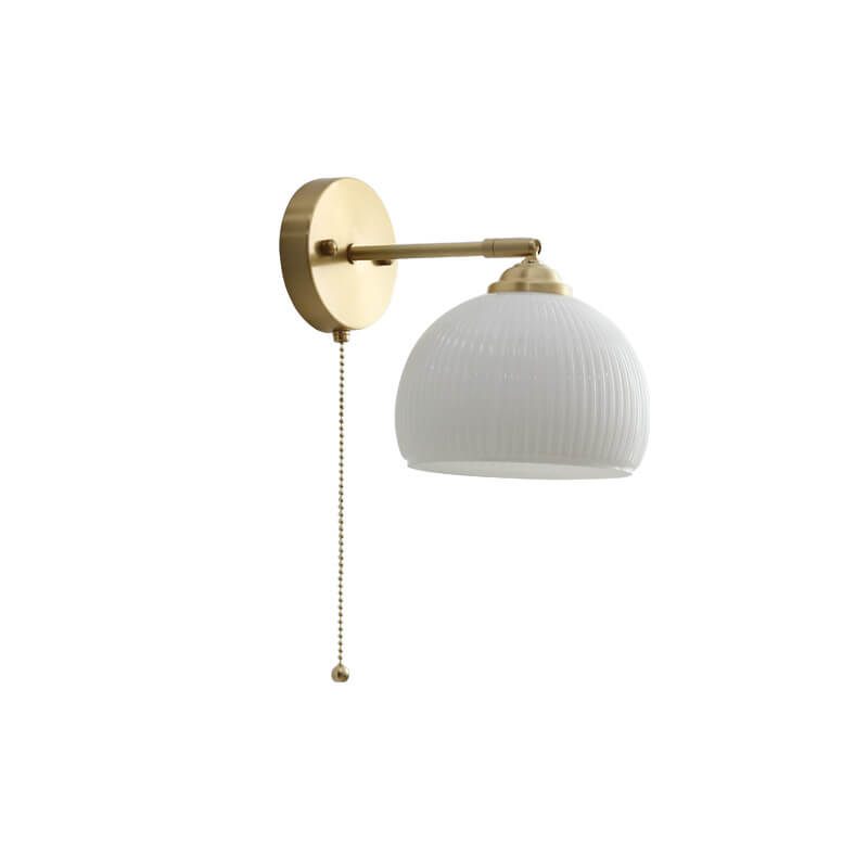 Nordic Striped Milk White Glass Pull Cord Wall Sconce Lamp