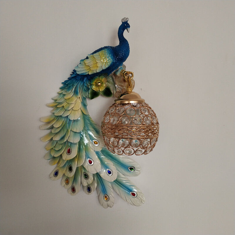 Vintage Resin Peacock Ball Shade Wall Sconce Lamp