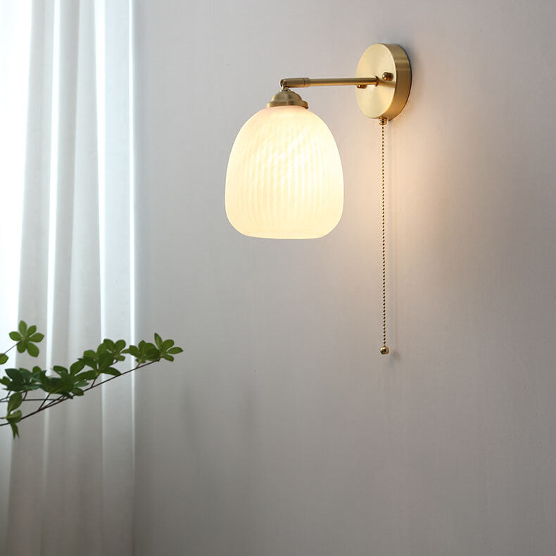 Nordic Striped Milk White Glass Pull Cord Wall Sconce Lamp