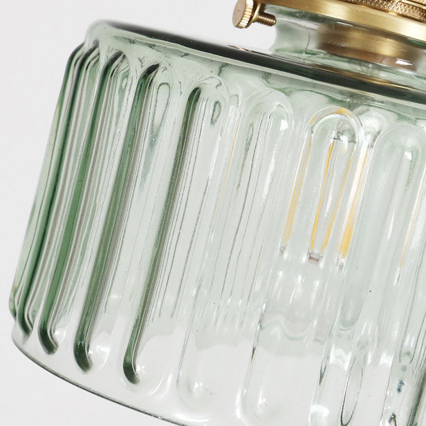Japanese Vintage Brass Glass Round Pendant Light