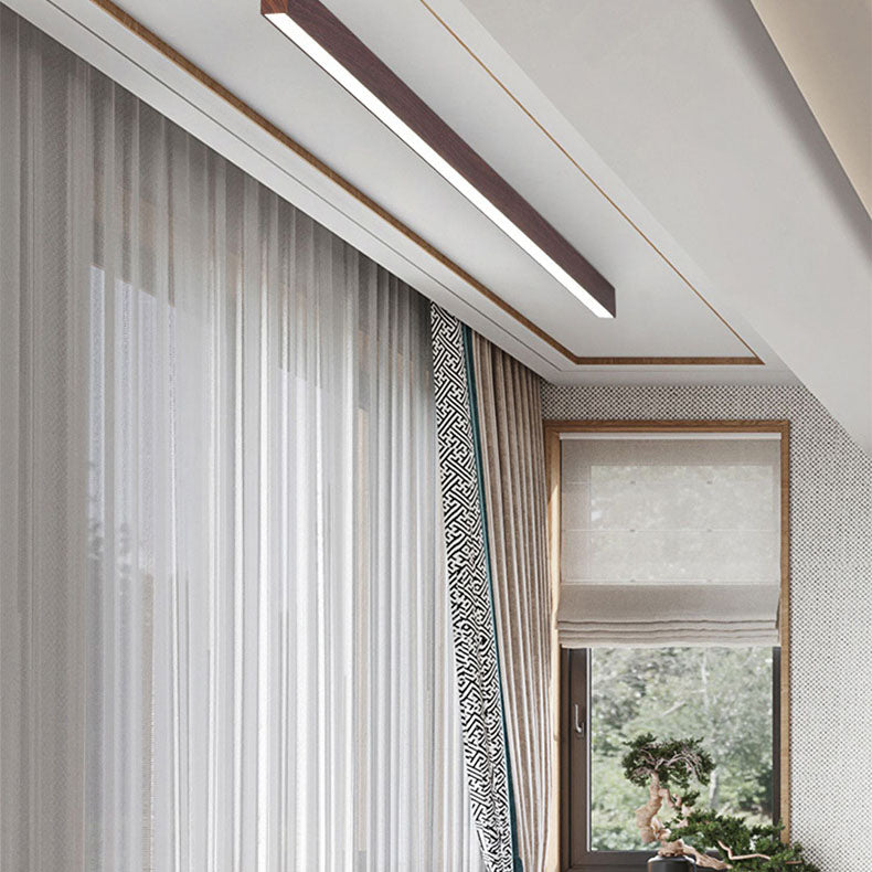 Modern Minimalist Wood LED Strips Flush Mount Ceiling Light