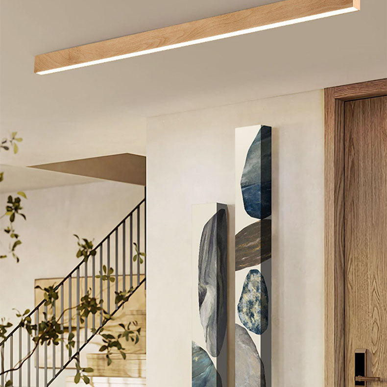 Modern Minimalist Wood LED Strips Flush Mount Ceiling Light