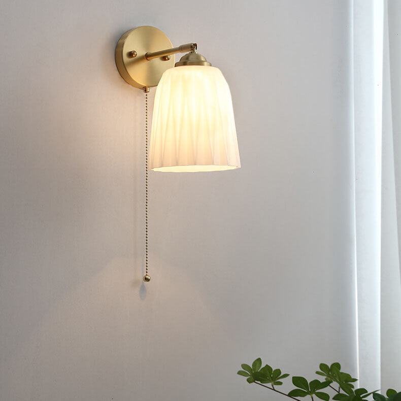 Nordic Striped Milk White Glass Pull Cord Wall Sconce Lamp