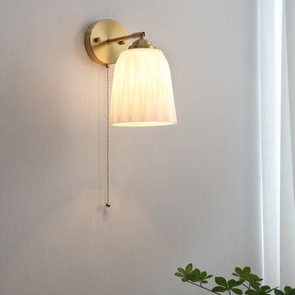 Nordic Striped Milk White Glass Pull Cord Wall Sconce Lamp