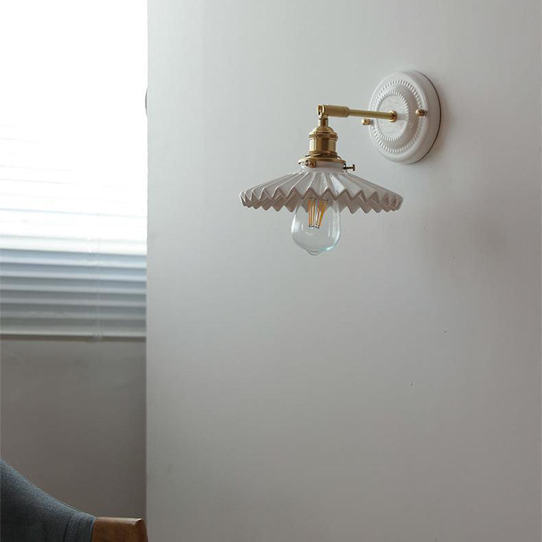 Vintage Japanese Ceramic Brass Wall Sconce Lamp