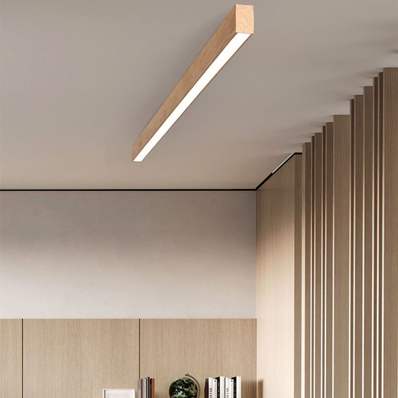 Modern Minimalist Wood LED Strips Flush Mount Ceiling Light