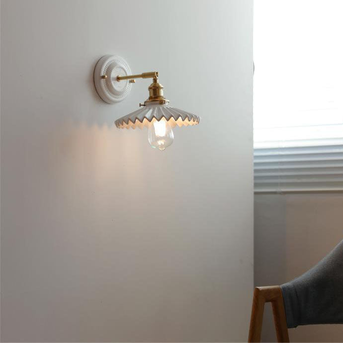 Vintage Japanese Ceramic Brass Wall Sconce Lamp