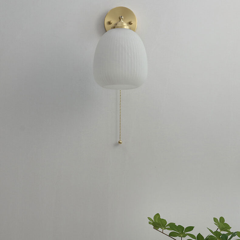 Nordic Striped Milk White Glass Pull Cord Wall Sconce Lamp