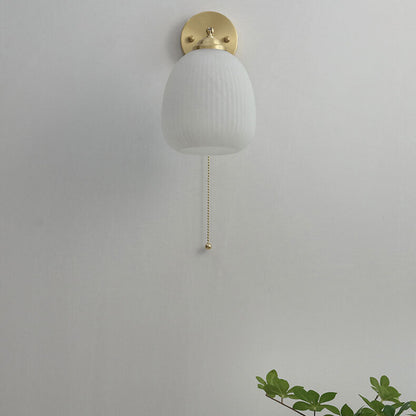 Nordic Striped Milk White Glass Pull Cord Wall Sconce Lamp