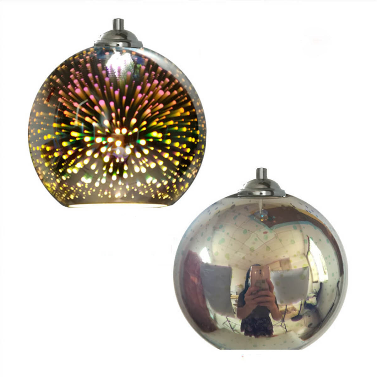 Modern Spherical Pendant Light | 3D Fireworks Glass Shade