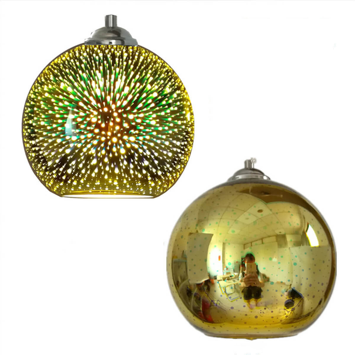 Modern Spherical Pendant Light | 3D Fireworks Glass Shade