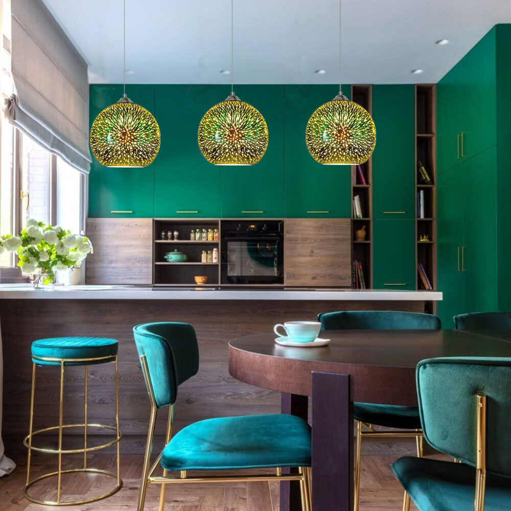 Modern Spherical Pendant Light | 3D Fireworks Glass Shade