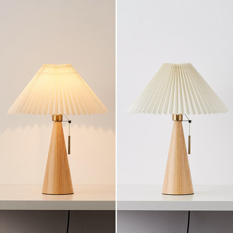 Japanese Minimalist Vintage Pleated Wooden LED Table Lamp